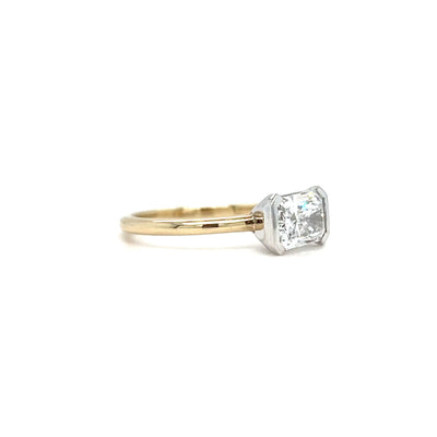 1.3CT Radiant Cut East to West Semi Bezel Set Diamond Engagement Ring 