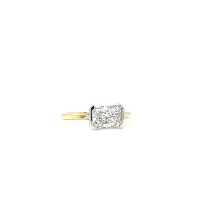 1.3CT Radiant Cut East to West Semi Bezel Set Diamond Engagement Ring 