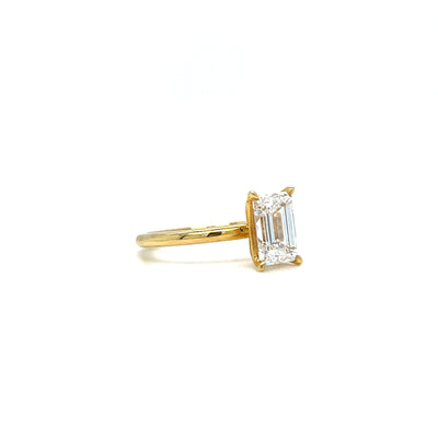 18CT yellow gold emerald cut diamond solitaire