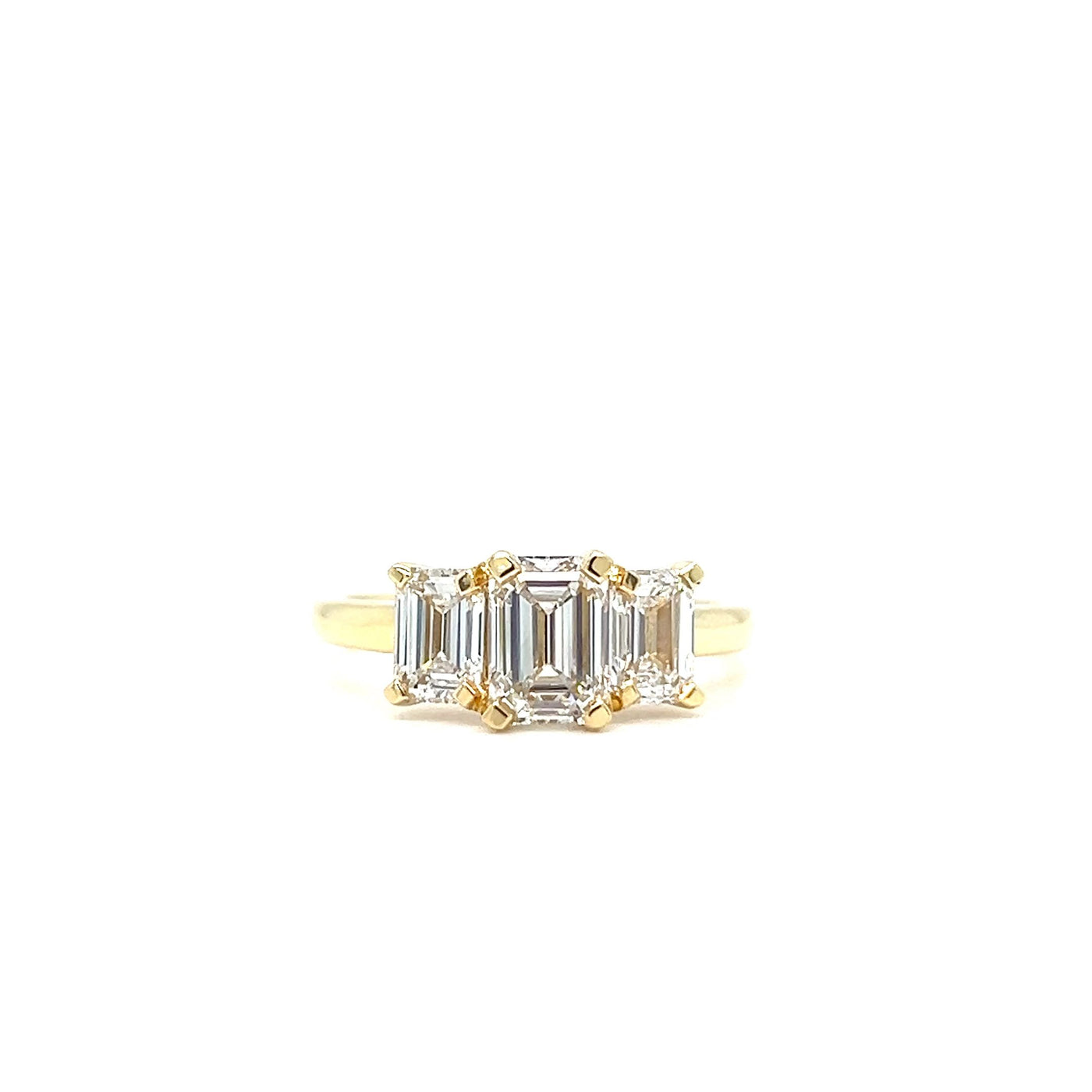 18CT Yellow Gold Emerald Cut Trilogy Engagement Ring