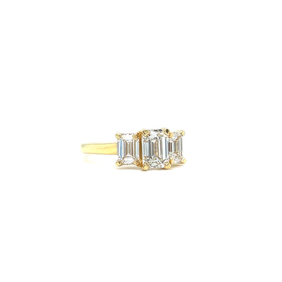 18CT Yellow Gold Emerald Cut Trilogy Engagement Ring 