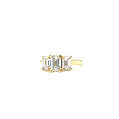 18CT Yellow Gold Emerald Cut Trilogy Engagement Ring 