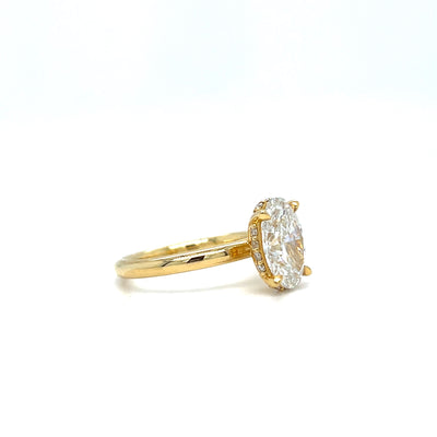 18CT Yellow Gold Fancy Oval Solitaire with Hidden Halo 