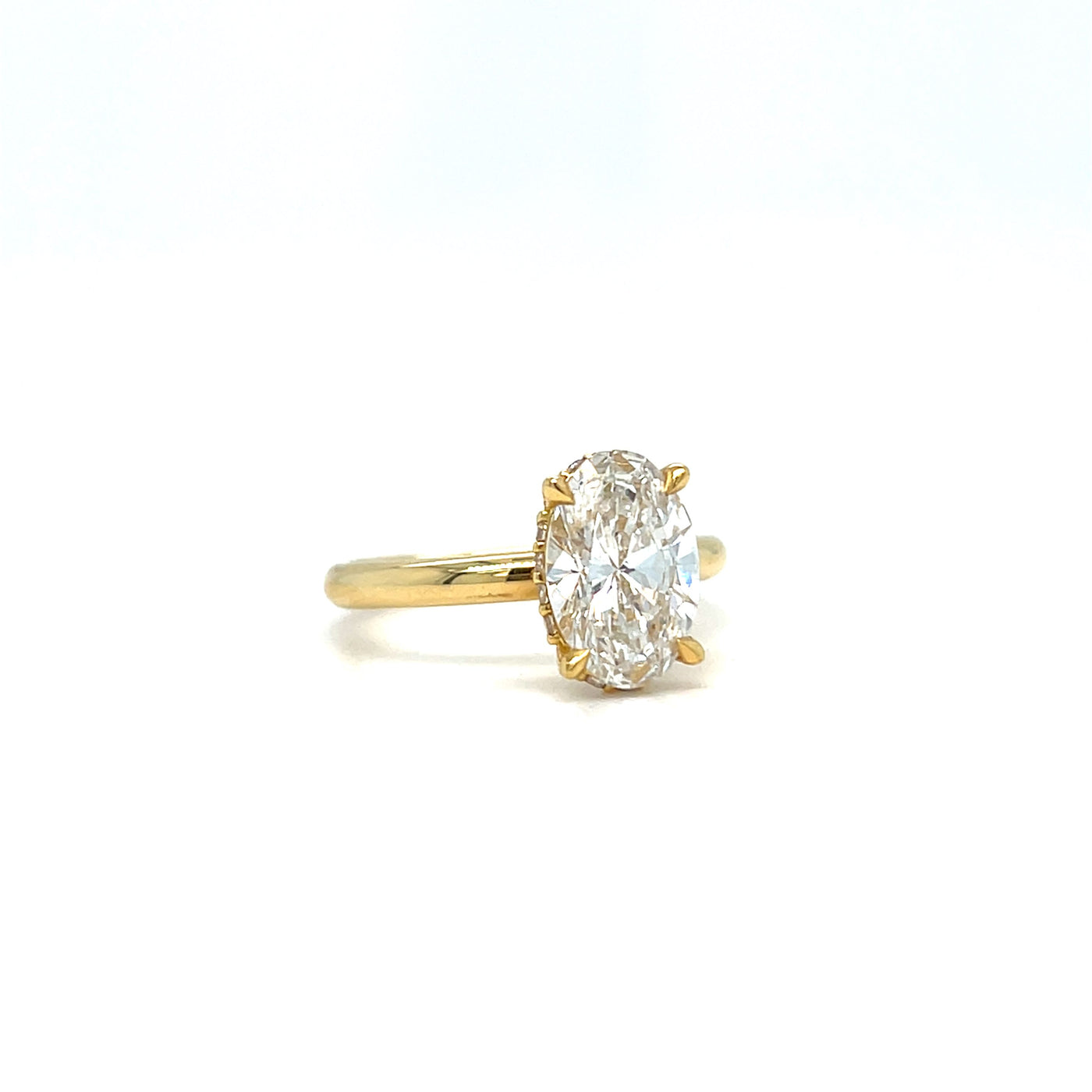 18CT Yellow Gold Fancy Oval Solitaire with Hidden Halo 