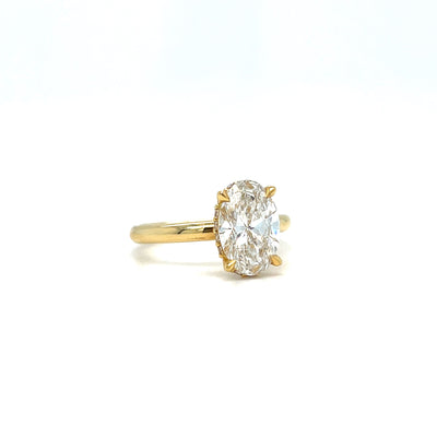 18CT Yellow Gold Fancy Oval Solitaire with Hidden Halo 