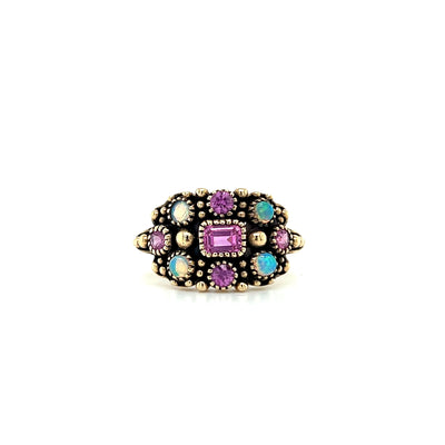 blue opal and pink sapphire vintage inspired ring