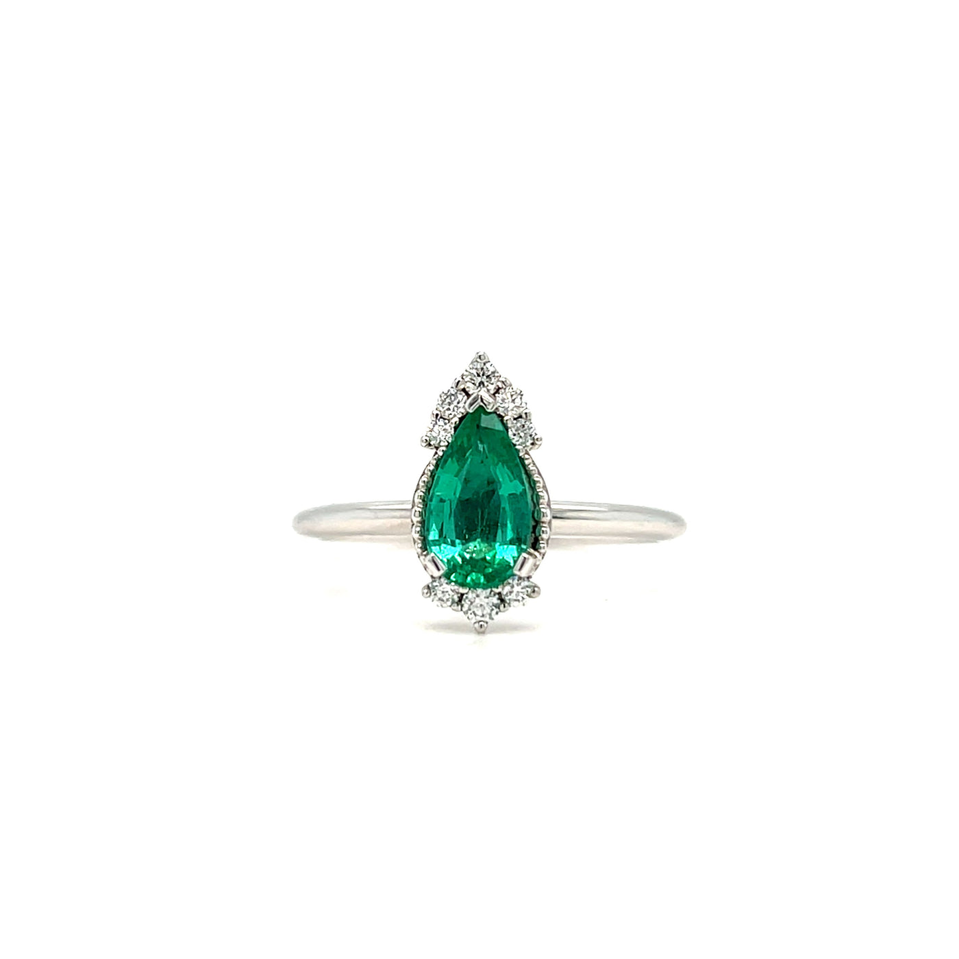 zambian and diamond emerald ring in white gold
